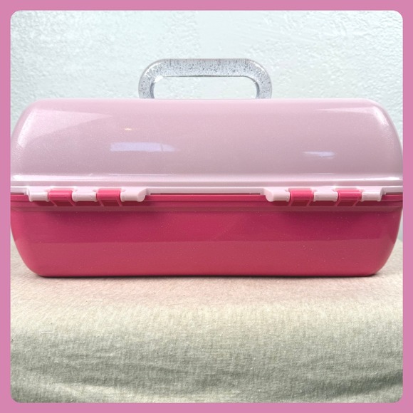 ULTA Beauty Pink Glitter Train Case Makeup Cosmetic Organizer Mirror Handle - Picture 3 of 8